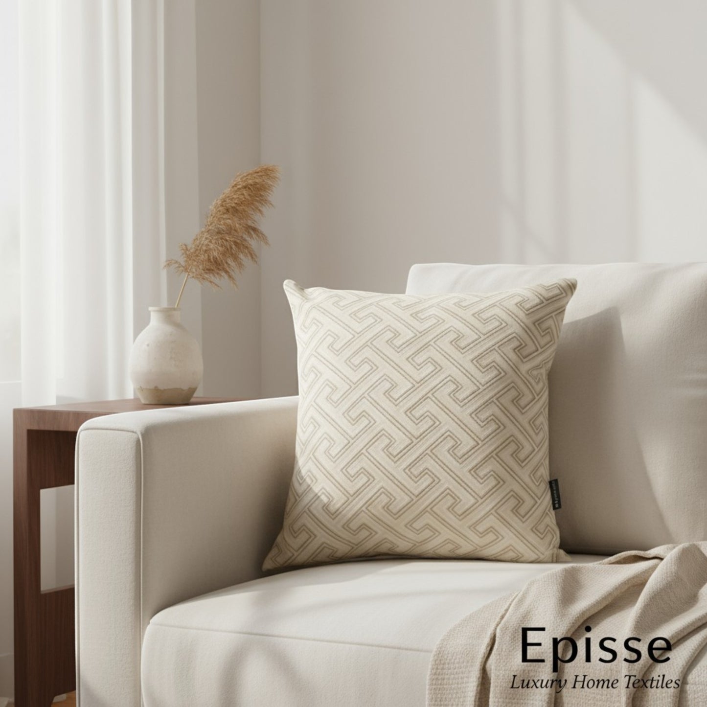 Textured Beige Gold Pillow Cover | Luxe 20x20 Cushion, Handmade